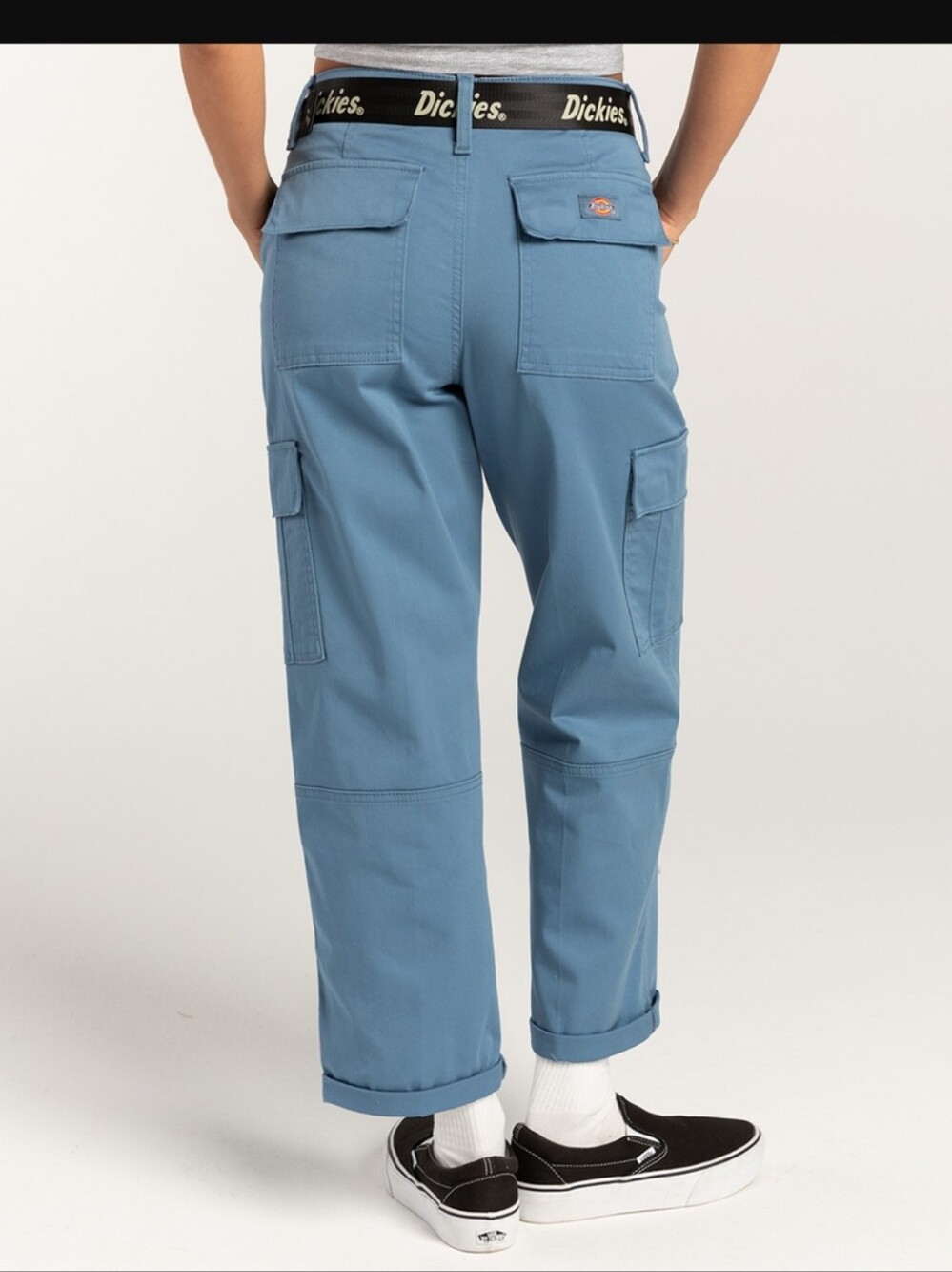 Dickies women's blue relaxed fit cropped cargo pants size 25R NO BELT brand new